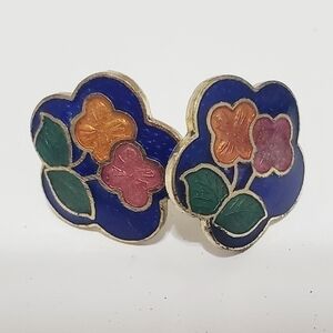 4/$20 Vintage Enamel Flowers push back Earring. 🌴